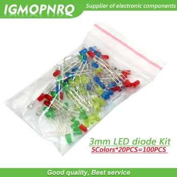  5Colors*20PCS=100 KOZARCEV 3 mm LED diode Svetlobe Razvrstan Kit Bela Rumena Rdeča Zelena Modra vsak 20pcs Komponenta paket