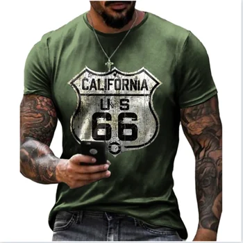  Camiseta de manga corta de Kaliforniji route66 par hombre, camiseta de calle de moda deportiva con estampado neformalno, XXS-6XL