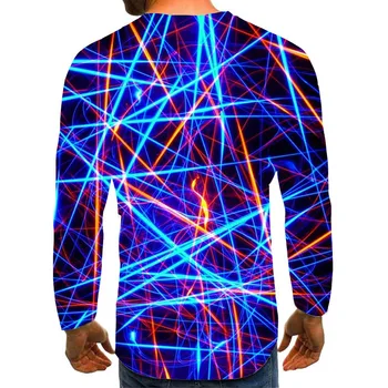  Moške Fluorescence Dolgo Majica 3D Tiskanja Dolgimi Rokavi Svetlo Grafika Dolgo Tees Vzorec Vrhovi Moški/Ženske Tee