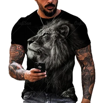  Poletje Moda za Moške 3D Tiskanje Živali Lev Vzorec Svoboden T-Shirt Ulica Trendy Priložnostne Kratka Sleeved Prevelik Moška T Majica 6XL
