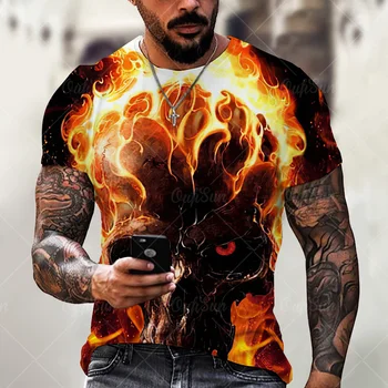  Rock Lobanja, Tiskanje Hip Hop Stilu 3D Majica s kratkimi rokavi Moški Poletje Prevelik Priložnostne Kratek Rokav Tees Priljubljena O Belovrati Ulica Oblačila Unisex
